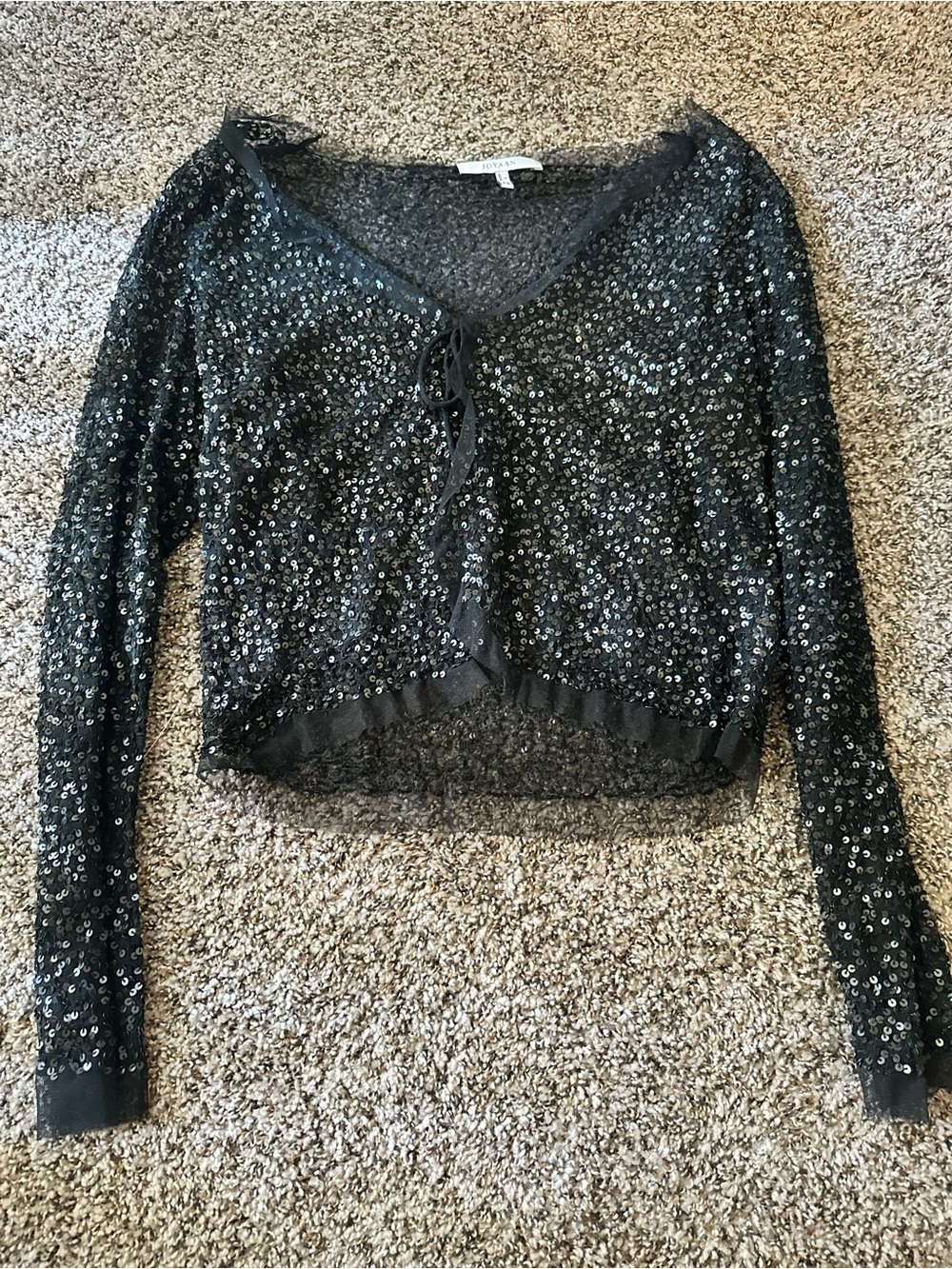 black sequin long sleeve tee